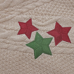 Christmas Tree Star Embroidery Knitting White Cardigan