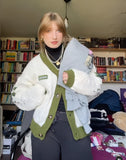 Green Ivy Embroidery Knitting White Cardigan