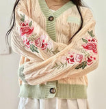 Flower Ivy Evermore Embroidery Knitting White Cardigan