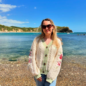 Flower Ivy Evermore Embroidery Knitting White Cardigan