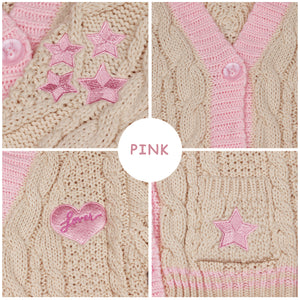 Pink Stars Knitting Kids Cardigan