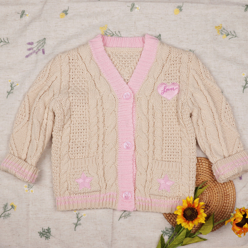 Pink Stars Knitting Kids Cardigan