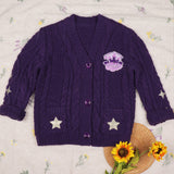 Speak Now Stars Knitting Kids Purple Cardigan