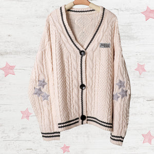 Silver Star Folklore Embroidery Knitting Cream Cardigan