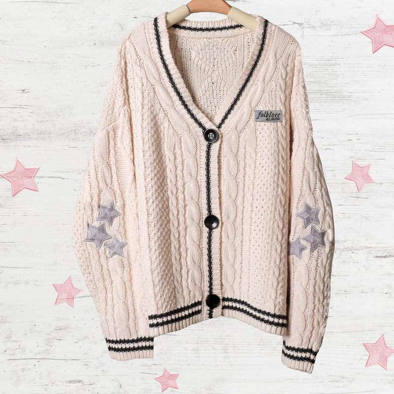 Silver Star Folklore Embroidery Knitting Cream Cardigan