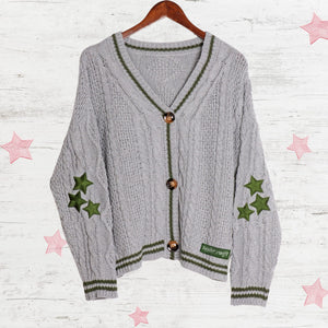 Green Star TS Embroidery Knitting Gray Cardigan