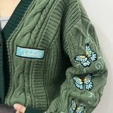 Green Butterfly Debut Embroidery Knitting Cardigan