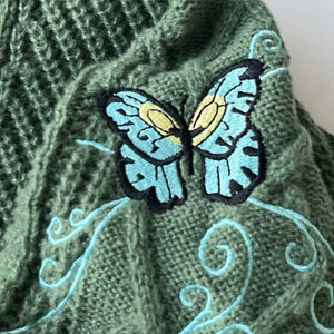 Green Butterfly Debut Embroidery Knitting Cardigan