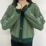 Green Butterfly Debut Embroidery Knitting Cardigan