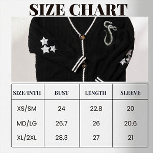 Silver Star Green Snake Embroidery Knitting Black Cardigan