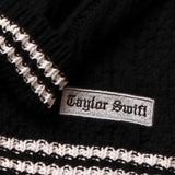 Silver Star Green Snake Embroidery Knitting Black Cardigan