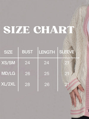 Pink Star Embroidery Knitting Cream Cardigan
