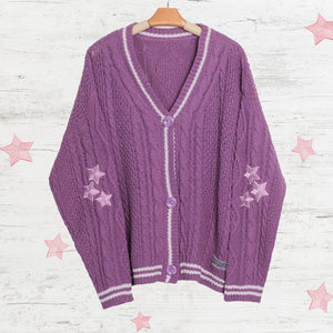 Purple Star Embroidery Knitting Cardigan