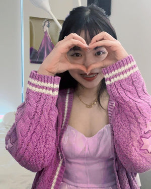 Purple Star Embroidery Knitting Cardigan