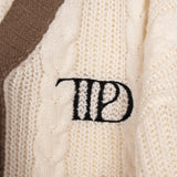 Brown Feather Embroidery Knitting White Cardigan