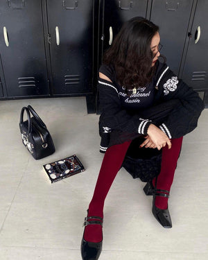 Silver Star Snake Embroidery Knitting Black Cardigan