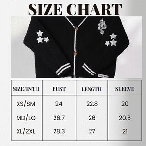 Silver Star Snake Embroidery Knitting Black Cardigan