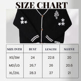 Silver Star Snake Embroidery Knitting Black Cardigan