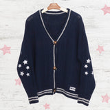 Silver Star Embroidery Knitting Navy Cardigan