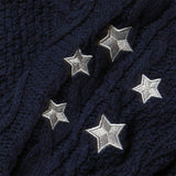 Silver Star Embroidery Knitting Navy Cardigan