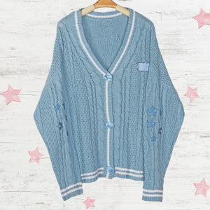 Blue Star Embroidery Knitting Cardigan