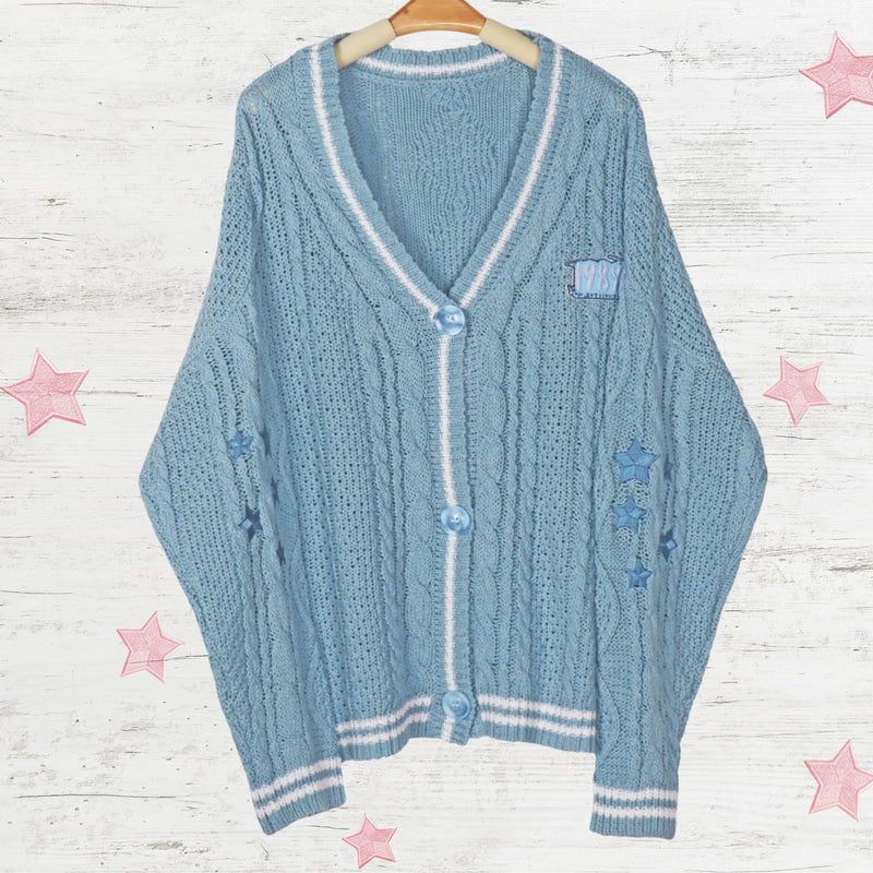 Blue Star Embroidery Knitting Cardigan