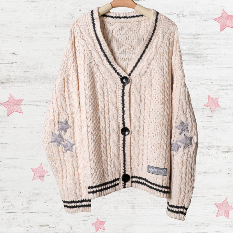 Silver Star TS Embroidery Knitting Cream Cardigan