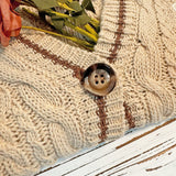 Brown Star Embroidery Knitting Beige Cardigan