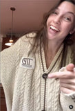 Brown Star Embroidery Knitting Beige Cardigan