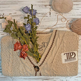 Brown Star Embroidery Knitting Beige Cardigan