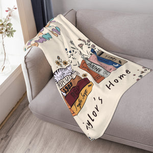 Cat with Books Blanket