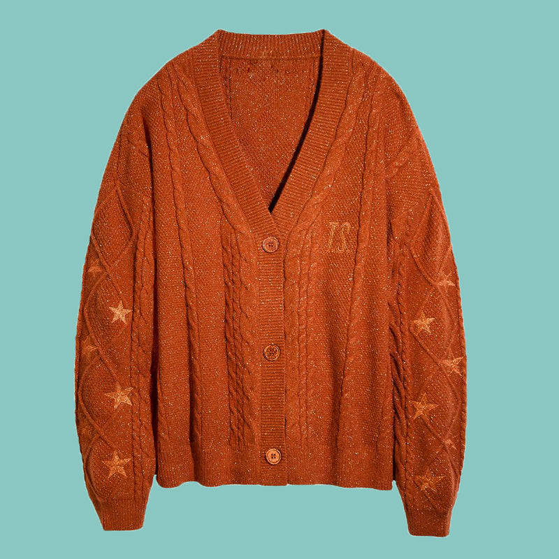 Pre-sale Showgirls Stars Embroidery Orange Cardigan
